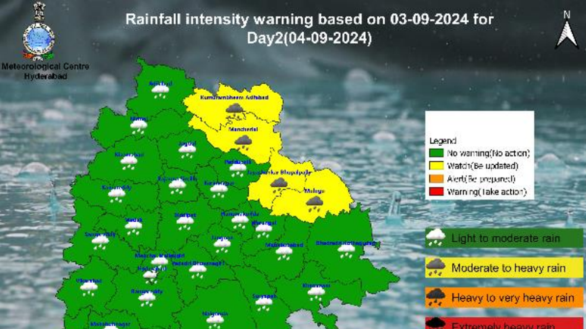 Heavy rain alert for four districts of Telangana on September 4